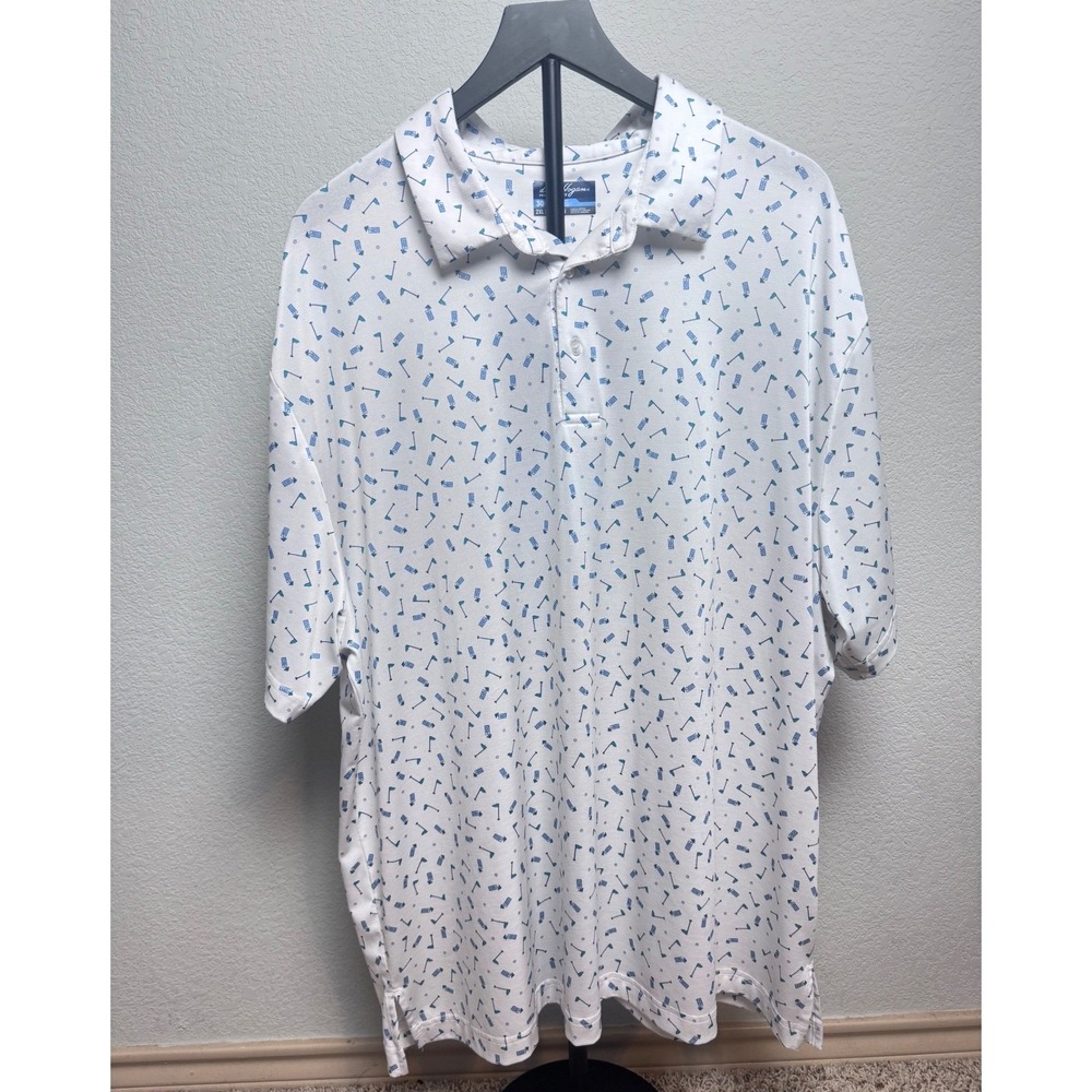 Ben Hogan Performance Mens 2XL Golf Polo Shirt White Blue Cocktail Flag Print